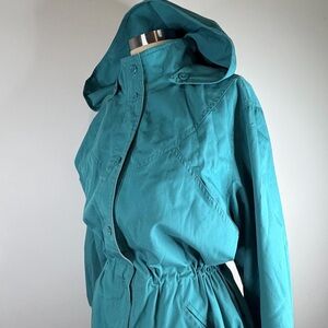 Vintage London Fog Teal Hooded Rain Jacket - Women's 14 REG M/L